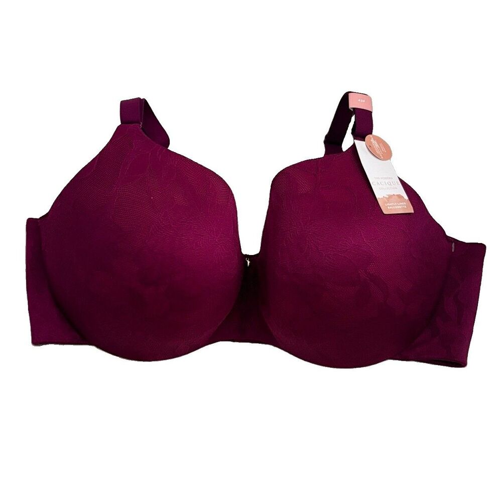 Cacique Bra 42F Lightly Lined Balconette Underwire Invisible Back Smoother NWT